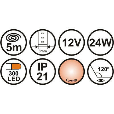 Fita LED 3528 IP20 12V 5mt/300 Laranja - Fundo Castanho-Iluminacao e led-Nextec-Music Stage