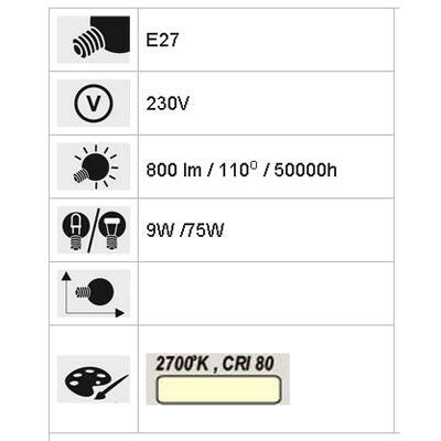 Lâmpada LED E27 9W Branco Quente-Iluminacao e led-Nextec-Music Stage
