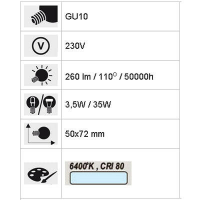 Lâmpada LED GU10 3,5W 260lm 60 Leds Branco Frio-Iluminacao e led-Nextec-Music Stage