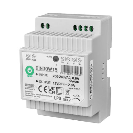 Fonte Alimentação Calha DIN AC230V/DC15V 2A 30W IP30-Iluminacao e led-POS-Music Stage