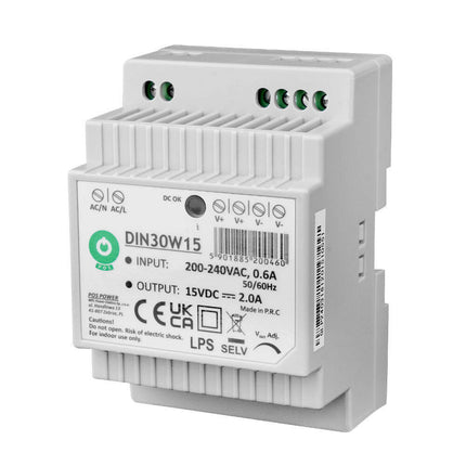 Fonte Alimentação Calha DIN AC230V/DC15V 2A 30W IP30-Iluminacao e led-POS-Music Stage