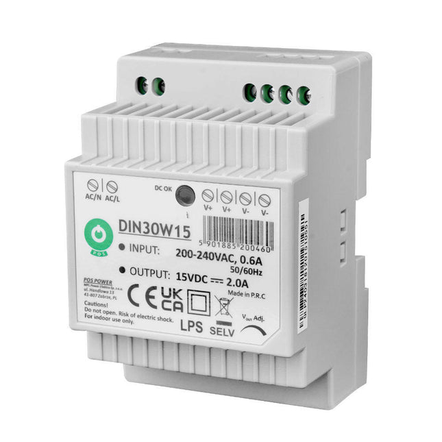 Fonte Alimentação Calha DIN AC230V/DC15V 2A 30W IP30-Iluminacao e led-POS-Music Stage