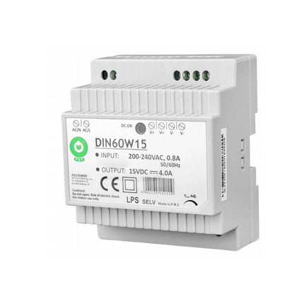 Fonte Alimentação Calha DIN AC230V/DC15V 4A 60W IP30-Iluminacao e led-POS-Music Stage