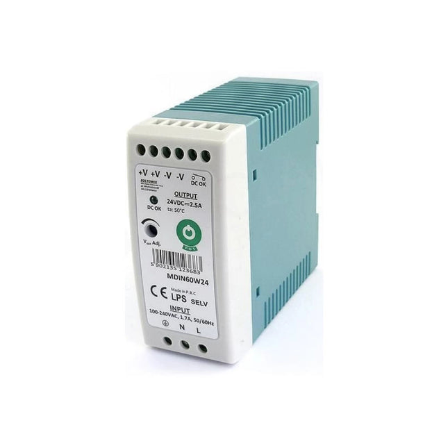 Fonte Alimentação Calha DIN AC230V/DC24V 2,5A 60W Slim-Iluminacao e led-POS-Music Stage