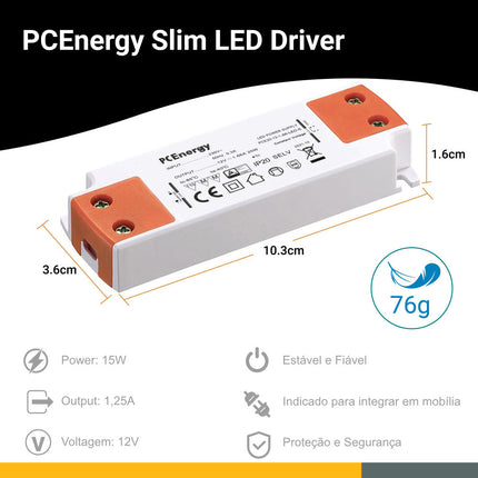 Fonte Alimentação p/ Leds AC230V/DC12V 1,67A 20W-Energia-PCEnergy-Music Stage