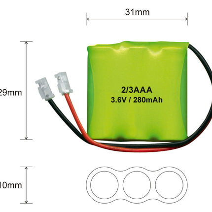Acumulador 3,6V 280mA 2/3AAA NI-Mh c/ Fichas-Energia-Nimo-Music Stage