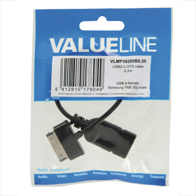 Cabo USB "A" Fêmea / Samsung Macho 30Pin 20cm (Tablet Galaxy-Fichas e cabos-Valueline-Music Stage