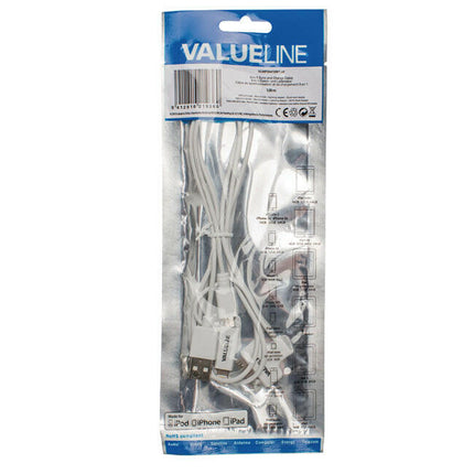 Cabo USB "A" Macho / Apple Lightning+Micro USB"B"+30Pin-1mt-Fichas e cabos-Valueline-Music Stage