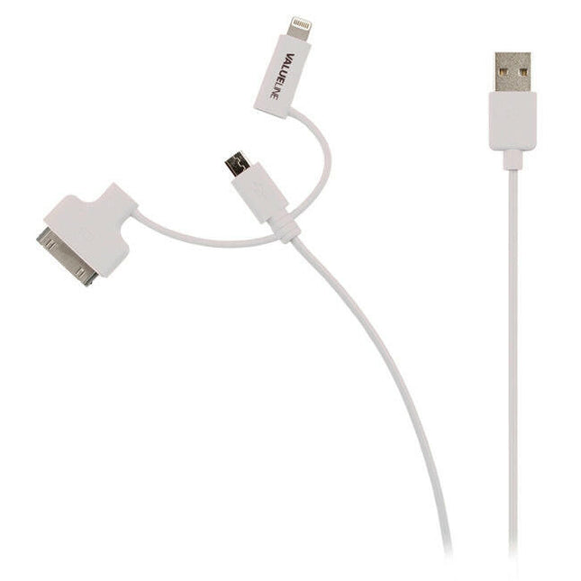 Cabo USB "A" Macho / Apple Lightning+Micro USB"B"+30Pin-1mt-Fichas e cabos-Valueline-Music Stage