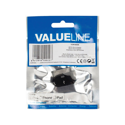 Adaptador Apple 30Pin / Micro USB "B" Fêmea-Fichas e cabos-Valueline-Music Stage