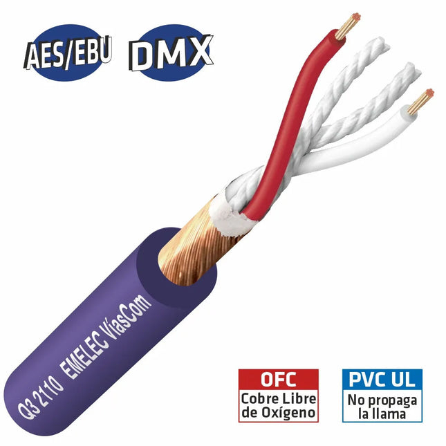 Cabo DMX Ø6,3mm 2 Cond.+ Malha Azul 100m