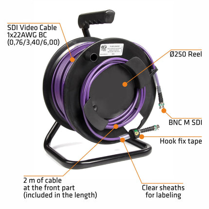 Cabo Vídeo SDI 4K-UHD 50mt c/ Enrolador Ø250mm - Violeta