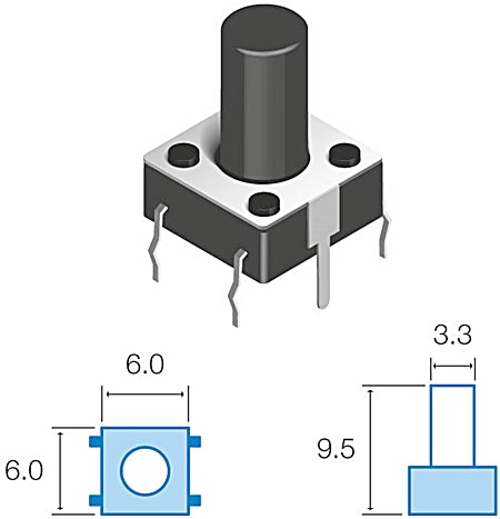 Pulsador DC 9,5mm - 12V - 50mA