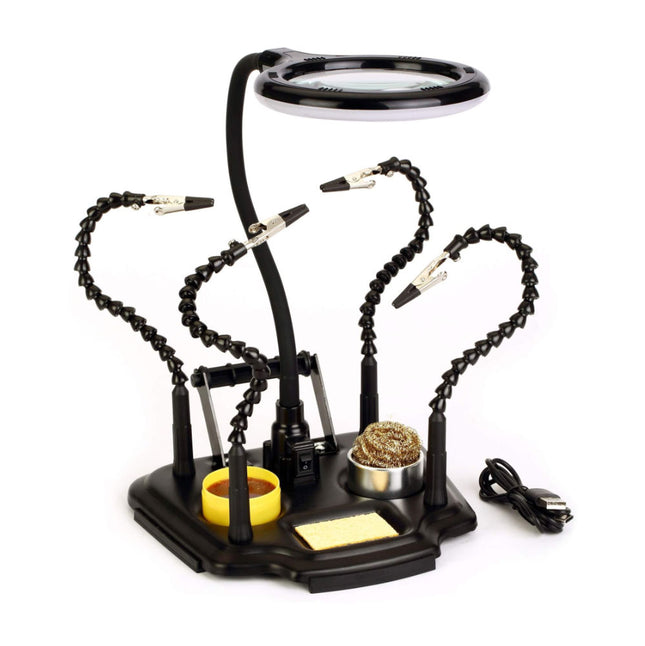 Suporte para Soldar c/ 4 Braços, Lupa c/ LED e Malha-Soldadura-PCEnergy-Music Stage