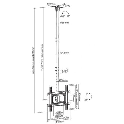 Suporte LCD/LED 32-70" Tecto Vesa 400-Tv audio e video-Equip-Music Stage