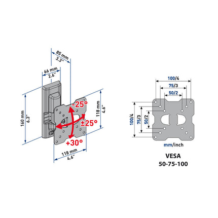 Suporte LCD/LED 14-25" 1 Articul Vesa 75-100 ETR100-Tv audio e video-Meliconi-Music Stage