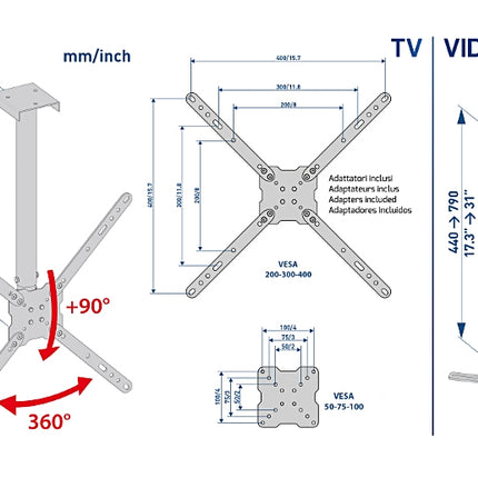 Suporte LCD/LED 14-65" Tecto 360º Vesa máx 400 - Preto 400CE-Tv audio e video-Meliconi-Music Stage