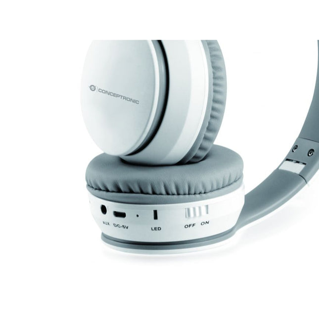 Auscultadores Bluetooth Branco MP3 SD-Som e luz-Conceptronic-Music Stage