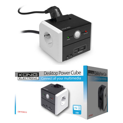 Cubo Extensor de Ligações p/ PC 220V Microfone+Auscult+USB-Informatica e Multimedia-Konig-Music Stage