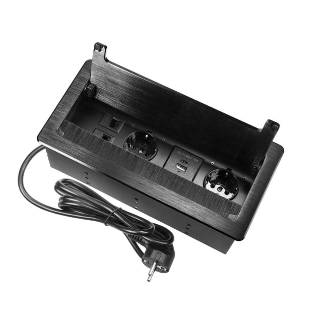 Caixa Embutir 2x AC230V, 1x USB, 1x USB-C, 2x RJ45 - Preto-Electricidade-Orno-Music Stage