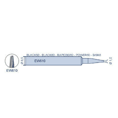 Ponta Ø1,0mm p/ Black60 / Rapid60 / Power70 / Star K6-Soldadura-Ewig-Music Stage