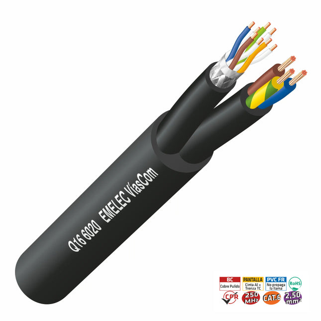 Cabo CAT6A SF/UTP + Alimentação 3×2,50mm² (metro)