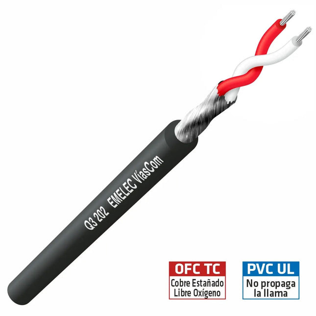 Cabo Microfone Ø3mm 2 Cond.+ Malha Preto 50m