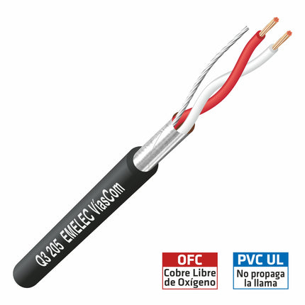 Cabo Microfone Ø3,60mm 2 Cond.+ Malha Preto 100m