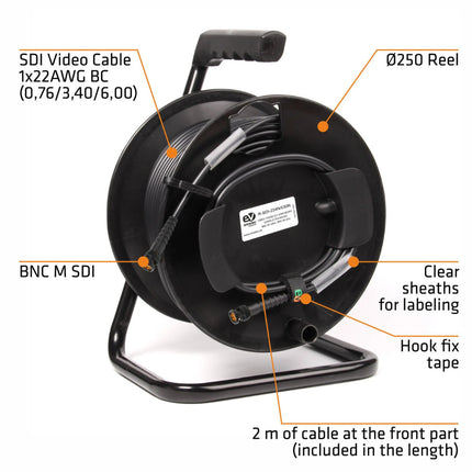 Cabo Vídeo SDI 4K-UHD 50metros c/ Enrolador Ø250mm - Preto