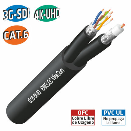 Cabo SDI 4K-UHD + LAN CAT6 SF/UTP c/ Enrolador - 50m