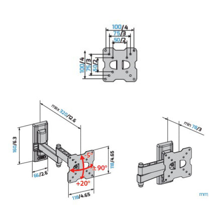 Suporte LCD/LED 14-25" 3 Articul Vesa 50-75-100 EDR100-Tv audio e video-Meliconi-Music Stage