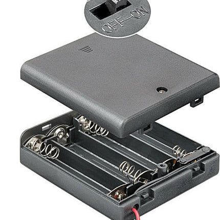 Suporte Pilhas 4xR6 c/ Fios 15cm - Em caixa c/ interruptor-Energia-SMI-Music Stage