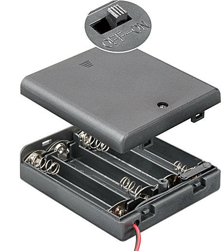 Suporte Pilhas 4xR6 c/ Fios 15cm - Em caixa c/ interruptor-Energia-SMI-Music Stage