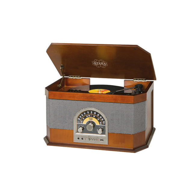 Gira-Discos Vintage c/ USB/AUX/FM - TT 1040 - Madeira-Pequenos Domesticos-Trevi-Music Stage