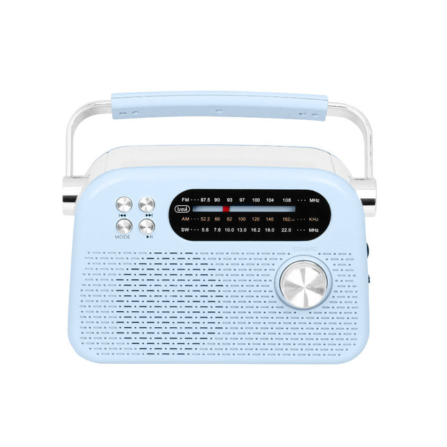 Rádio portátil azul com mostrador e botões