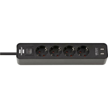 Extensão Eléctrica 4 Vias Shucko 1,5mt USB c/Int Preto/Preto-Extensões Eletricas Múltiplas-Brennenstuhl-Music Stage