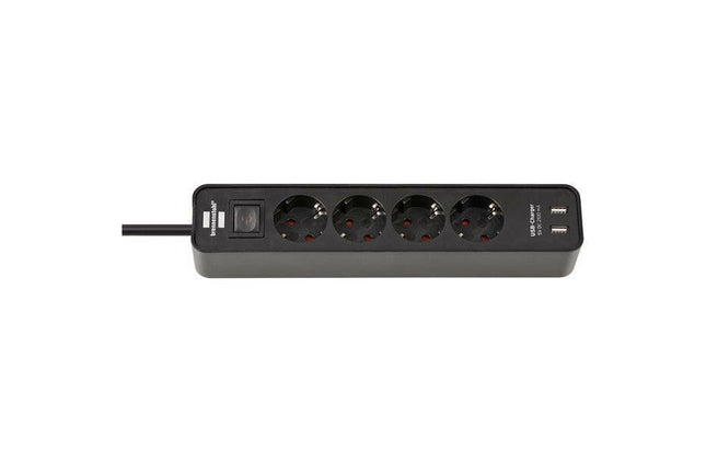 Extensão Eléctrica 4 Vias Shucko 1,5mt USB c/Int Preto/Preto-Extensões Eletricas Múltiplas-Brennenstuhl-Music Stage