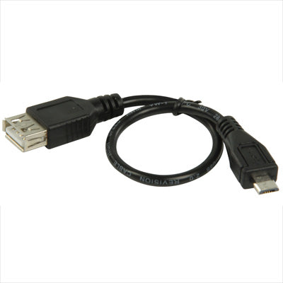 Cabo Micro USB "B" Macho / USB "A" Fêmea 20cm - Preto-Fichas e cabos-Valueline-Music Stage