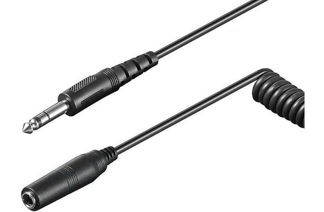 Cabo Espiral Jack 6,35mm Macho Stereo - Jack 6,35mm Femea Stereo (Preto) - 5 metros