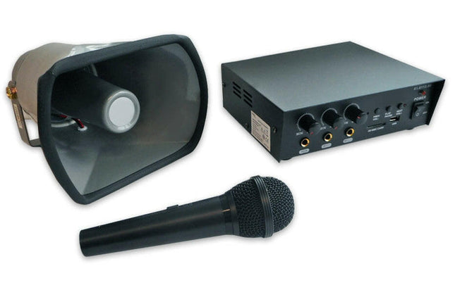 Pack Amplificador PA 30W RMS 12/220V + Corneta 25W RMS + Microfone-Corneta Carro-Ubc-Music Stage