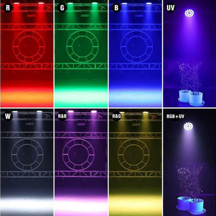 Aluguer Iluminação Par LED 200W 18 LED UV - 4 em 1 DMX512-Par Led-King-Music Stage