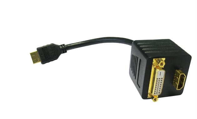 Adaptador HDMI Macho / HDMI Fêmea+ DVI-D (24+1) Fêmea 20cm-Fichas e cabos-EDC-Music Stage