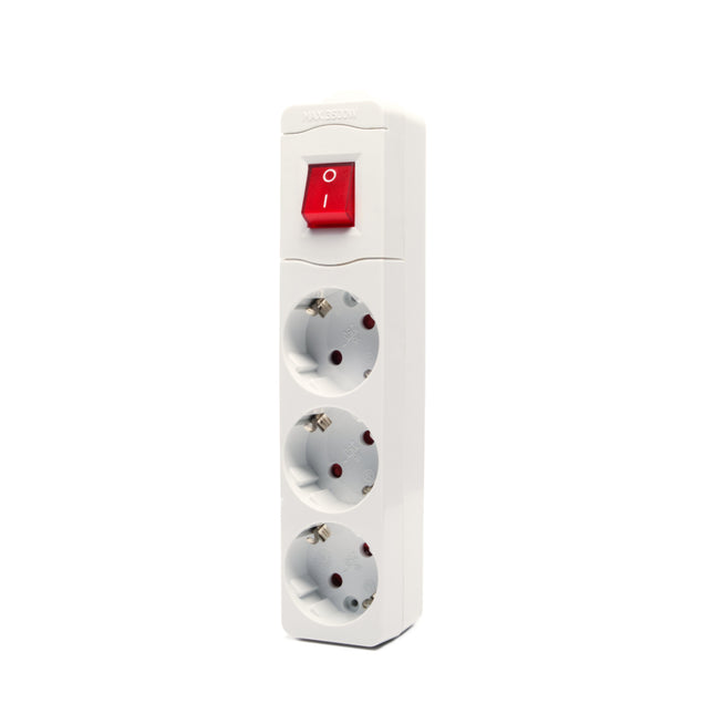 Tomada Eléctrica 3 Vias Schuko Branca c/ Interruptor p/ Cabo-Electricidade-Nimo-Music Stage