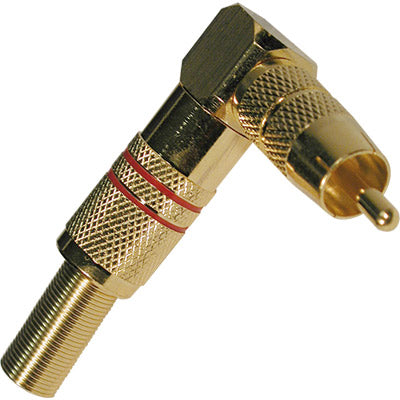 Ficha RCA Macho Vermelha Curva 90º - Dourada-Fichas e cabos-EDC-Music Stage