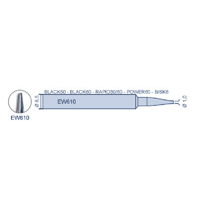 Ponta Ø1,0mm p/ Black60 / Rapid60 / Power70 / Star K6-Soldadura-Ewig-Music Stage
