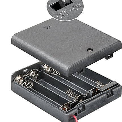 Suporte Pilhas 4xR6 c/ Fios 15cm - Em caixa c/ interruptor-Energia-SMI-Music Stage